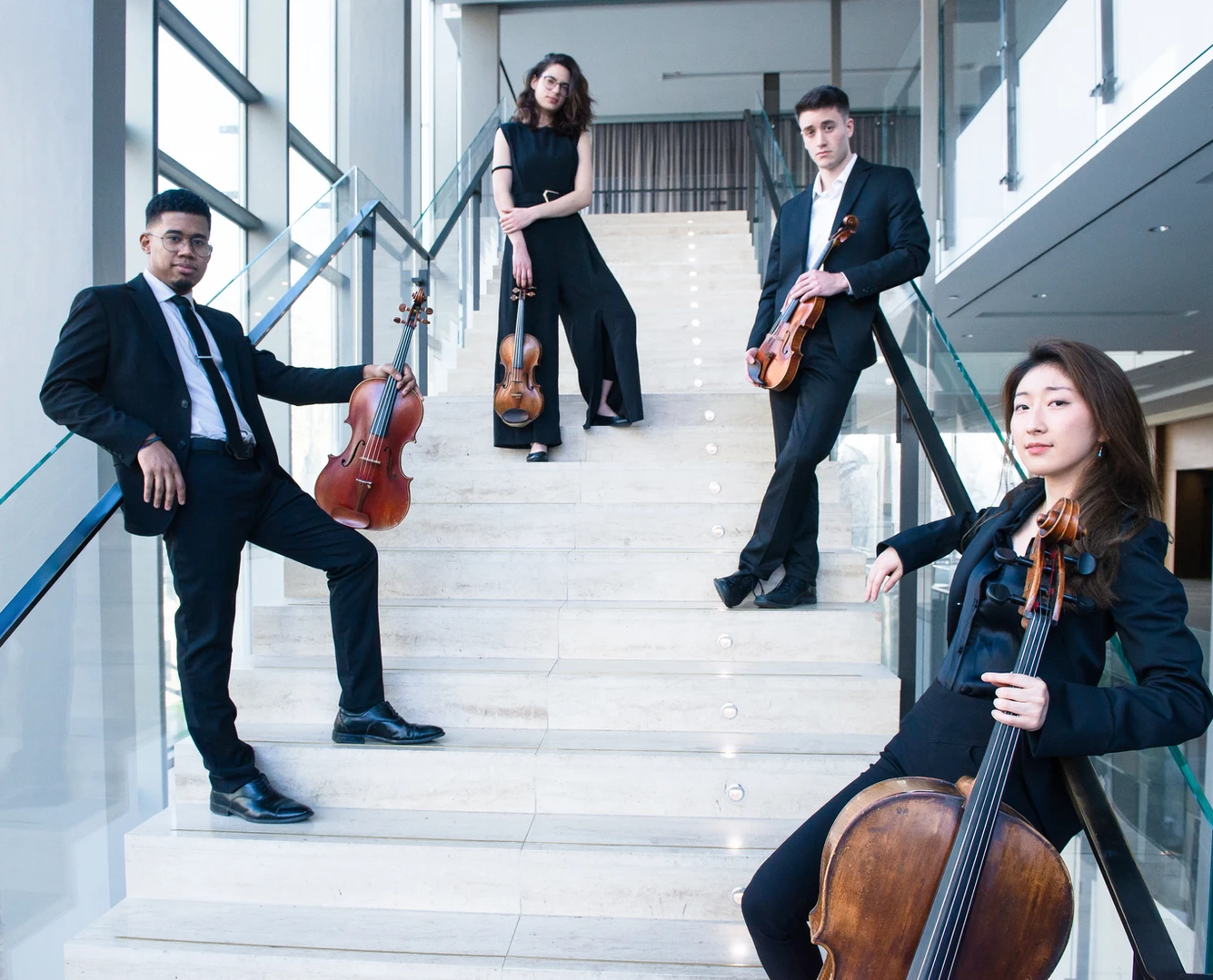 Dior Quartet. Tobias Elser (violin), Joanne Yesol Choi (2021-22 Rebanks Fellow, cello), Noa Sarid (violin) and Caleb Georges (viola)